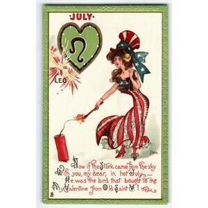 Tuck Postcard Dwig Leo Fancy Fashion Lady Zodiac Forth Of July Horoscope 128